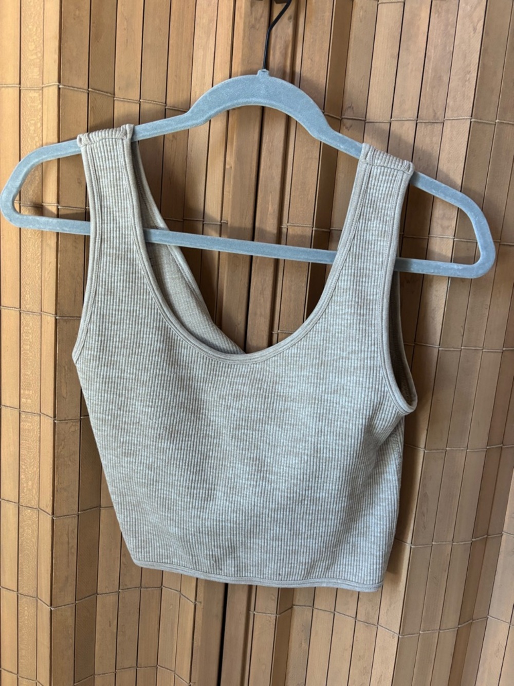 Ribbed Scoop Neck Crop Tank - Taupe